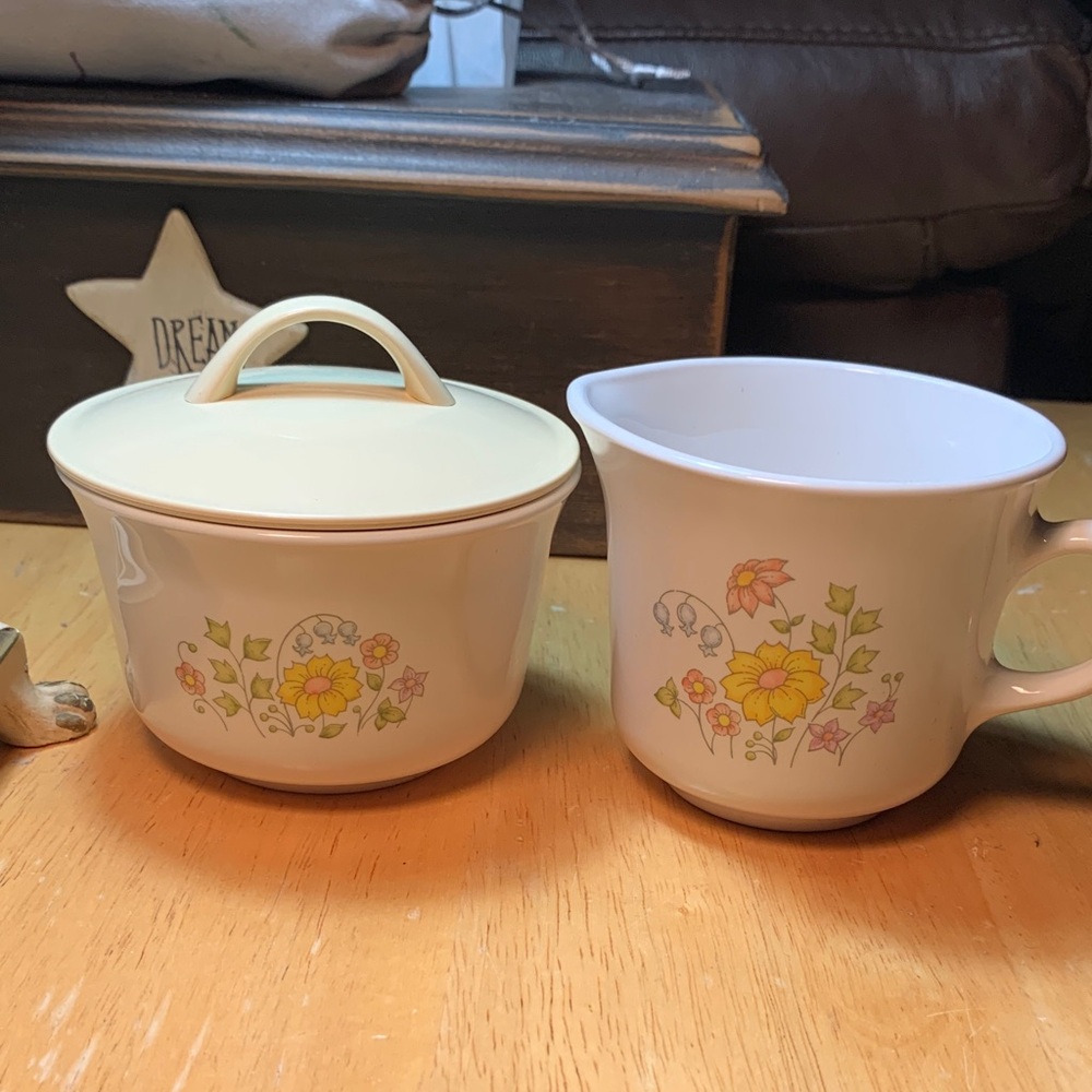Corelle Spring Meadow Sugar Bowl and Creamer Set